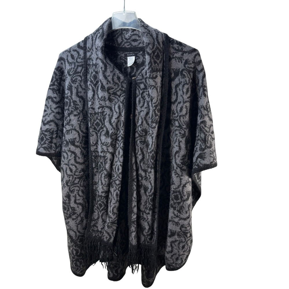 Novica Alpaca Blend Button Cape Pashmina Damask Women One Size Boho Artisan